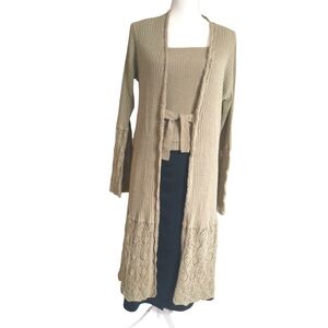 Tan Knit Long Cardigan With Coordinating Tank